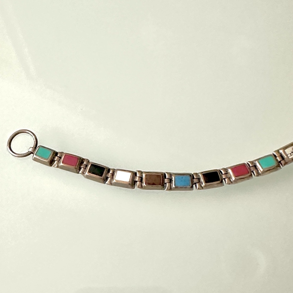 Multicolor Stone Link Bracelet - Silver - image 5